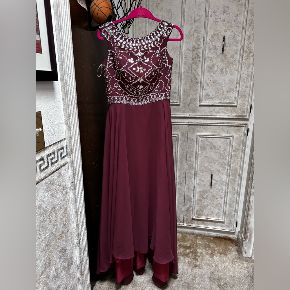 Elegant Burgundy Embellished Dress